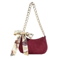 Schicke dunkelburgunderrote Matte Ledertasche mit Goldkette und Seidenschal - Burgunderrot