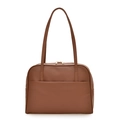 Grand sac cabas en cuir marron avec poche frontale et fines bretelles en couleur caramel - Marron