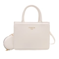 Creamy minimalist square tote bag set with mini coin purse and gold fashion text - White