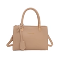 Classic beige faux leather tote bag with gold hardware and a matching shoulder strap - Khaki