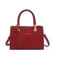 Red synthetic leather square handbag with top handles and detachable crossbody strap - Red