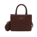 Minimalist square tote bag in dark brown leather with matching round coin purse - Brown