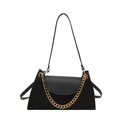 Classic black leather underarm shoulder bag with gold hardware and metal chain strap - Black