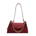 Borsa a tracolla vintage in velluto a coste bordeaux con patta in pelle e catena oro - Rosso