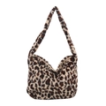 Borsa a spalla chic in peluche leopardata da donna con grande capacità e chiusura lampo - Cachi
