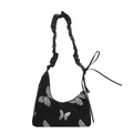 Elegante borsa a tracolla a mezzaluna nera con ricamo a farfalla e dettaglio con fiocco - Ricamo Farfalla Argento