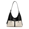Bolso tote de moda en cuero negro con detalles de piel sintética blanca en contraste - Negro