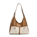Bolso hobo de media luna en cuero marrón y borreguillo blanco con correa ajustable - Caqui
