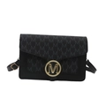 Borsa a tracolla nera con motivo monogramma grigio e chiusura con logo M dorato - Nero
