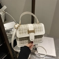 Elegant white tweed small crossbody bag with gold H-buckle and leather handle - White