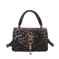 Borsa a tracolla leopardata con fibbia dorata e dettaglio di nappa elegante e moderna - Marrone