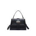 Elegante schwarze Trapez-Handtasche mit goldener Schnalle und verstellbarem Schultergurt - Schwarz