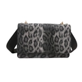 Sac bandoulière rétro à motif léopard avec large sangle noire et détails dorés - Noir
