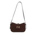 Vintage dark brown crescent shoulder bag with a gold rectangular metal clasp buckle - Brown