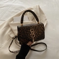 Borsa chic con stampa leopardata, fibbia a S dorata e tracolla regolabile - Marrone Scuro