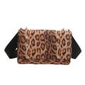 Sac bandoulière imprimé léopard avec large sangle en tissu noir et détails dorés chic - Marron