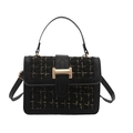French style handbag with black leather and gold tweed pattern with a metal buckle - Black