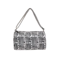 Winter vintage checkered tote bag with black and white jacquard pattern for women - Black
