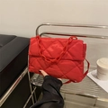 Large red quilted nylon envelope shoulder bag with chunky chain strap and minimal design - Red