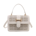 Elegant white and gold tweed crossbody handbag with golden clasp and leather trim - White