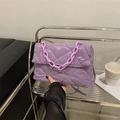 Large quilted purple shoulder bag with stylish plastic chain and crossbody strap - Purple