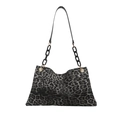 Grande borsa tote leopardata invernale con catena in resina nera e tracolla in pelle - Nero
