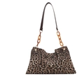 Borsa tote alla moda con stampa leopardata e spalline a catena in resina ambrata - Marrone