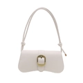 Sac baguette blanc élégant en simili cuir avec boucle dorée et poignée nouée détaillée - Blanc