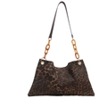 Borsa tote con stampa leopardata, motivo vintage e catena in acrilico ambrato - Marrone