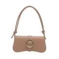 Sac sous le bras beige minimaliste avec base ondulée et boucle dorée texturée - Kaki