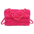 Quilted hot pink nylon puffer shoulder bag with chunky chain strap and crossbody design - Rose Pink