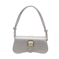Petit sac carré gris argenté avec boucle dorée et bandoulière fine à nœud décoratif - Argenté