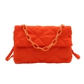 Quilted bright orange puffy shoulder bag with diamond stitching and chunky chain handle - Orange