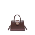 Classic dark brown trapezoid handbag in faux leather with crocodile pattern details - Brown
