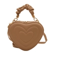 Modische khakifarbene Herzhandtasche mit gerafftem Griff und abnehmbarem Umhängeriemen - Khaki