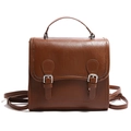 Vintage brauner Lederrucksack mit zwei Silberschnallen und verstellbaren Riemen - Braun