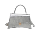 Sac à main argenté effet crocodile avec boucle dorée et design trapèze structuré - Argenté