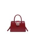 Classic burgundy handbag with crocodile texture panels and gold diamond-shaped buckle detail - Crocodile Pattern Splicing Style (Red) / Red