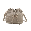 Light gray drawstring bucket bag with crinkled texture and golden bow decoration - Silver