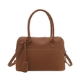 Borsa tote in pelle marrone con cuciture bianche a contrasto e doppi manici stile bowling - Marrone