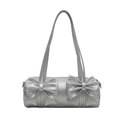 Borsa a tracolla cilindrica argento con eleganti fiocchi doppi e design estetico Y2K - Argento