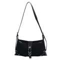 Schicke schwarze Nylon-Schultertasche mit silbernen Schnallen und verstellbarem Gurt im Workwear-Stil - Schwarz