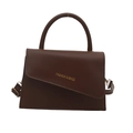 Minimalistische kleine quadratische Handtasche aus dunkelbraunem Kunstleder mit Goldtext - Braun