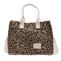 Borsa tote leopardata in tela con doppie tasche frontali e tracolla su sfondo bianco - Cachi (Leopardo)