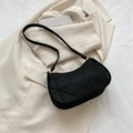 Black quilted felt baguette shoulder bag with geometric stitching and gold rings - Black