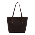 Deep coffee tote bag with checkered texture and gold rivets for women's office commute - Brown