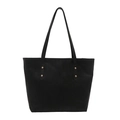 Large black tote bag with rectangular embossed texture and gold rivet hardware - Black