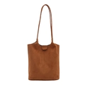 Borsa tote minimalista in pelle scamosciata marrone con tracolla lunga e patta a clip - Marrone