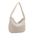 Quilted cream tote bag with rhombic stitching and plush puffer texture for casual wear - Off White