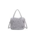 Grey faux fur tote bag with plush texture and adjustable leather crossbody strap - Gray